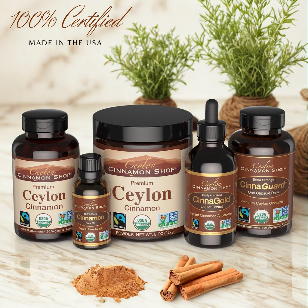 Ceylon Cinnamon Shop CinnaGold™ Organic Ceylon Cinnamon (100% Certified) Supplement, High-Potency Liquid Extract, 4 oz. – Super Antioxidant