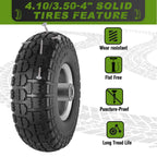 4 Pcs 4.10/3.50-4" Tire and Wheel Flat Free, 10 Inch Solid Rubber Tires with 5/8" Axle Bore Hole, 2.2" Offset Hub for Hand Truck, Wheelbarrow, Gorilla Cart, Garden Wagon Cart, Dolly, Utility Cart