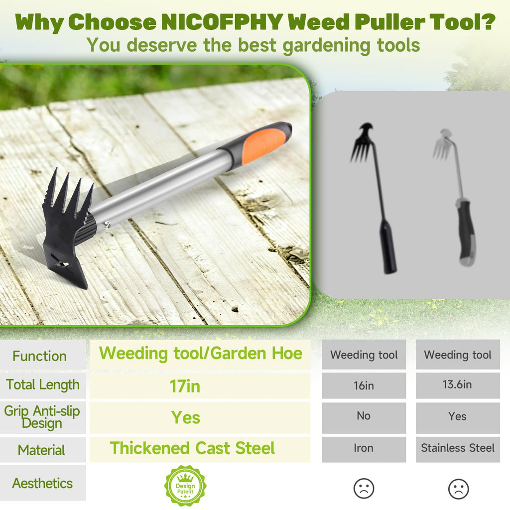 2 in 1 Manual Weeding Rake and Garden Hoe for Yard Lawn Patio Garden