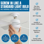 Bell+Howell Socket Breeze 15.4" Socket Fan Light, 5-Speed Deluxe Model – Portable Low Profile Ceiling Fans with Lights and Remote Control – For Bedroom, Kitchen, Living Room