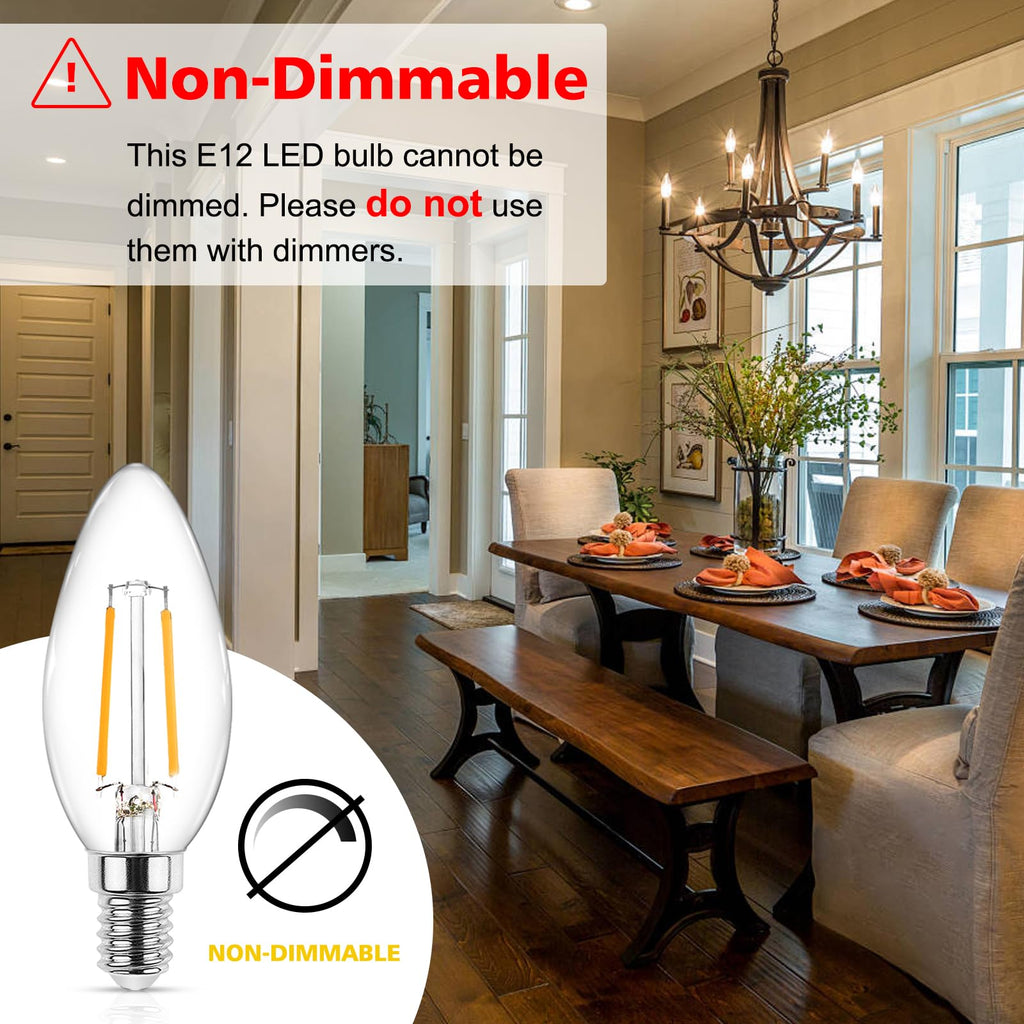 Ascher E12 LED Classic Candelabra Clear Light Bulb, 4W, Equivalent 40W, Warm White 2700K, Non-Dimmable, Filament Clear Glass, Pack of 5
