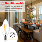 Ascher E12 LED Classic Candelabra Clear Light Bulb, 4W, Equivalent 40W, Warm White 2700K, Non-Dimmable, Filament Clear Glass, Pack of 5