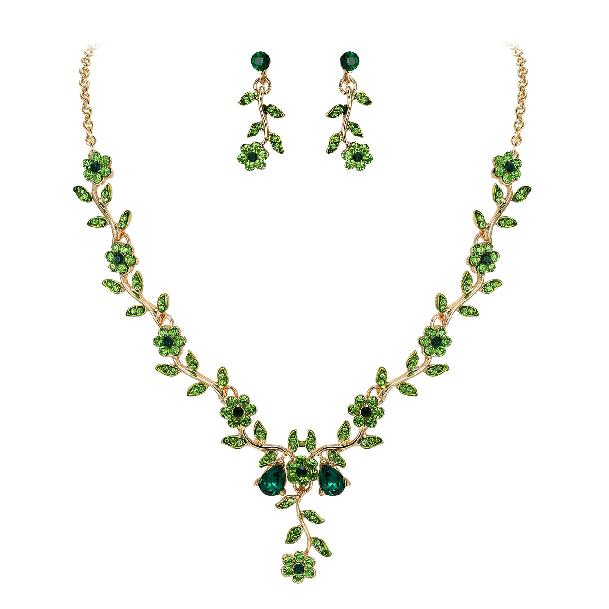 BriLove Wedding Jewelry Set for Women Bride,Prom Accessories Emerald Color