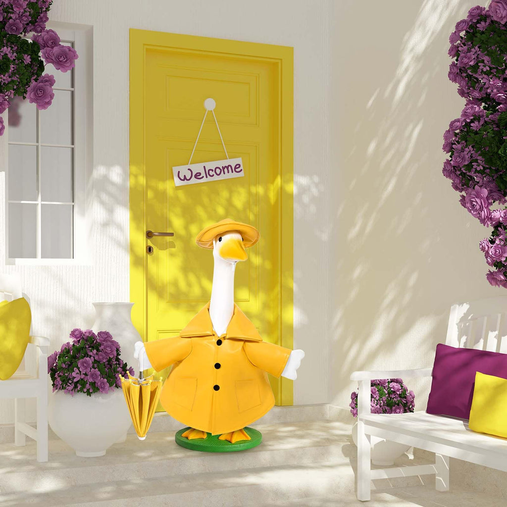 Kuscul Summer Goose Outfits 23 Inch Porch Goose Raincoat Outfit Lawn Goose Rainy Clothes with Umbrella Hat for Geese Statue Summer Spring Garden Patio Yard Outdoor Decor (Yellow)
