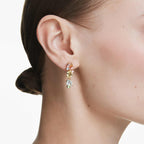 Swarovski Gema drop earrings, Asymmetrical design, Mixed cuts, Multicolored, Gold-tone finish