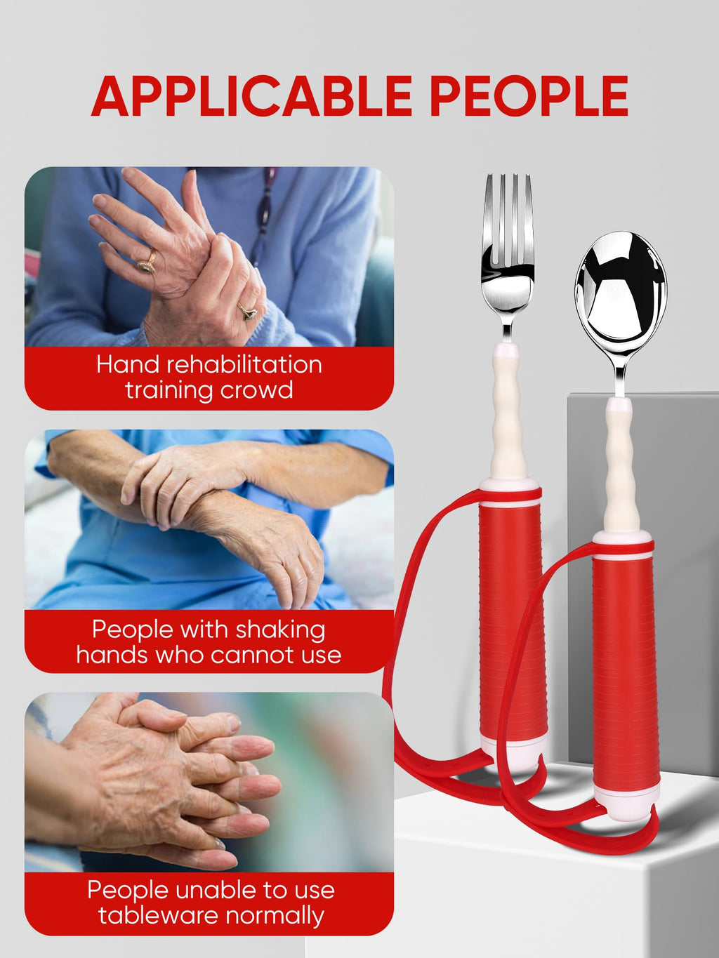 Adaptive Utensils for Disability Gadgets Swivel Fork Spoon Easy Grip Safe Stainless Steel,for Hand Tremors Parkinson's patients, 360° Rotatable Alzheimers Handicap accessories for daily living Elderly