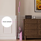 JOYMOOP Pink Broom and Dustpan Set with 56” Handle, Upright Angle with Built-in Comb Teeth for Hardwood Floors and Pet Hair