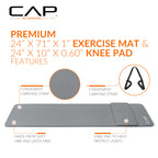 CAP Barbell Yoga Mat 1/2" Thick with Carrying Strap & Knee Pad - High Density Exercise Mat for Yoga, Pilates, Stretching, Floor & Fitness Workouts - 71''x24''x1/2" | Gray