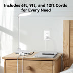 BN-LINK 3-Outlet Indoor Extension Cord, 6/9/12 ft Variety 3-Pack, 16/2 SPT-2, 2 Prong Polarized Plug, White Household Power Cord for Home, Office & Holiday Decorations
