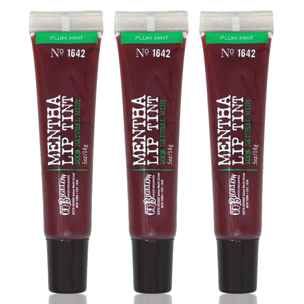 C.O. Bigelow Plum Mentha Lip Tint Trio, Pack of 3 Purple Tinted Lip Gloss with Peppermint Oil, High Gloss Shine Finish, 0.5 oz
