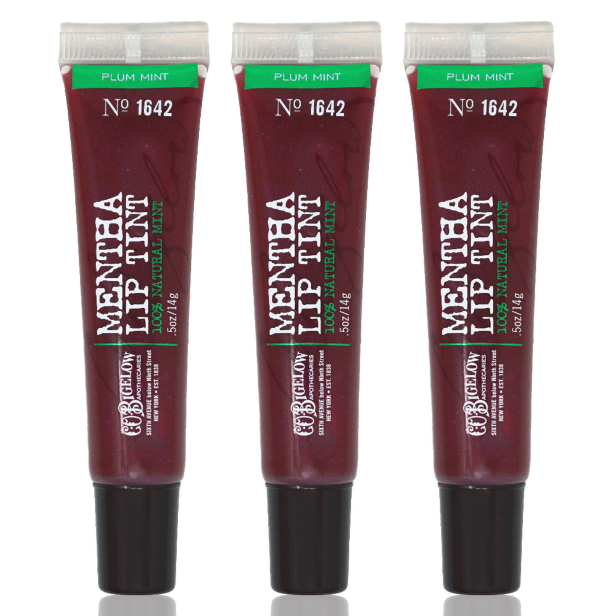 C.O. Bigelow Plum Mentha Lip Tint Trio, Pack of 3 Purple Tinted Lip Gloss with Peppermint Oil, High Gloss Shine Finish, 0.5 oz
