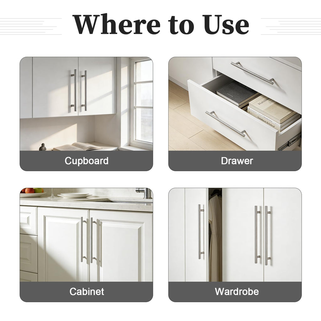 Gobrico 30 Pack 7-1/2" (192mm) Hole Centers Cabinet Pulls, Brushed Nickel Cabinet Handles, Modern Cabinet Furniture Pulls, Satin Nickel Drawer Pulls 10 Inch Total Length