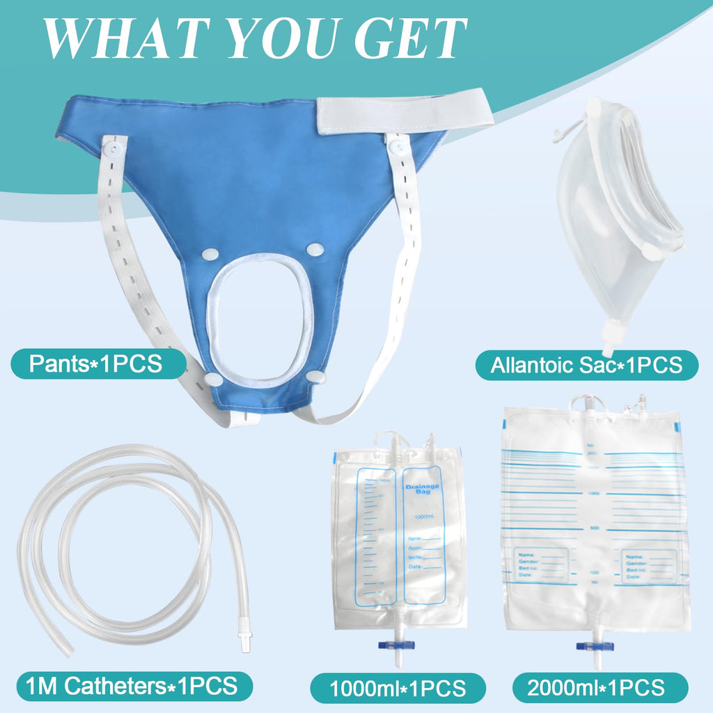 Urine Collection Bag Condom Catheters for Men Reusable Portable Wearable Urinary Drainage with 2 Urine Catheter Bag System (Blue-Elderly Men)