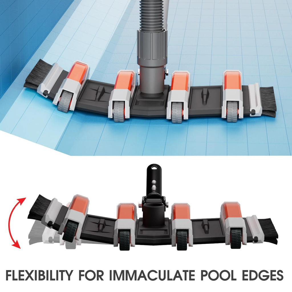 TidyMister Extra-Wide 3.2LB Professional Weighted Vacuum Heads - Heavy Duty Pool Vac Head with Direction-Control Handle,Brush & Wheels for Vinyl Liner- Inground & Above Ground Swimming Pool - Orange