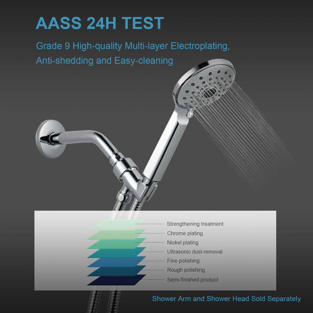 OFFO Shower Head Holder All Metal for Handheld Shower Head, Adjustable Shower Arm Mount with Solid Brass Pivot Ball, 1/2 in IPS Female Inlet and Male Outlet, Chrome