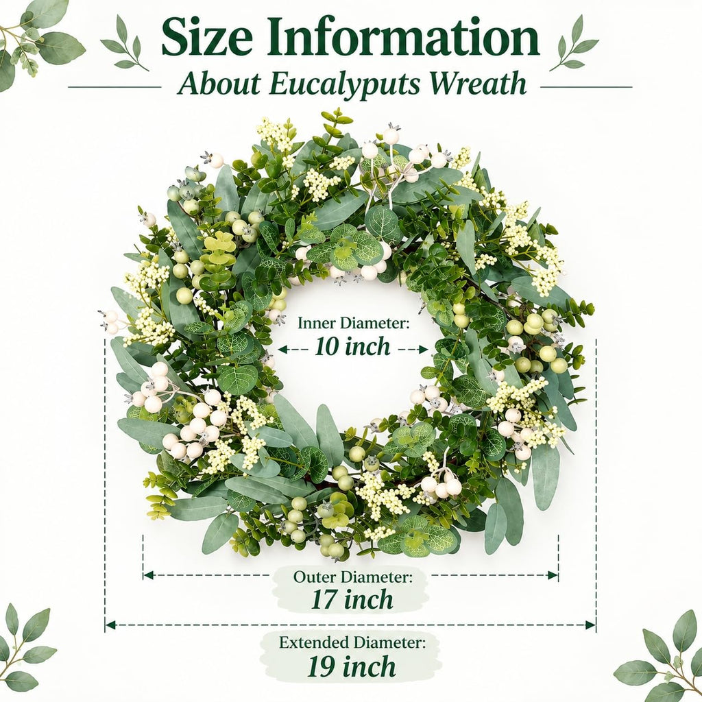 Vlorart Artificial Spring Summer Christmas Greenery Wreaths for Front Door Green Eucalyptus Leaf Wreath Decor Boxwood with Big Berries for Farmhouse Outside Year Round