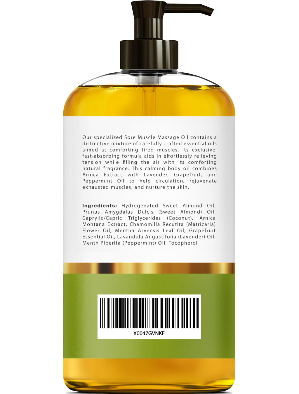 Arnica Sore Muscle Massage Oil – 100% Pure & Natural - Massage Therapy for Muscles & Joints – Body Oil Infused with Arnica Extract, Lavender, Peppermint & Chamomile Oils – 8 FL OZ