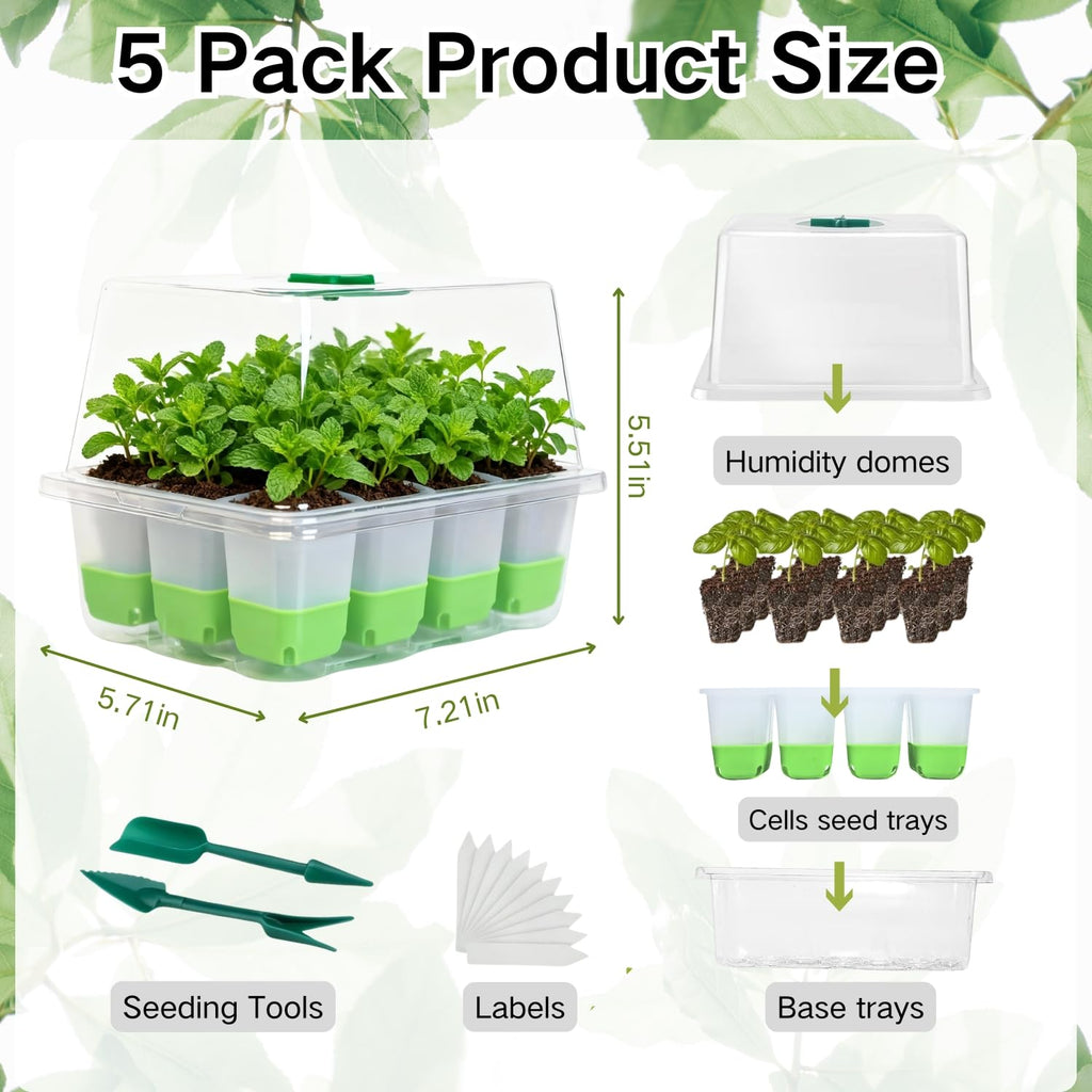 ZSYWODFO 5 Pack 60-Cell Silicone Seed Starter Trays with Humidity Dome