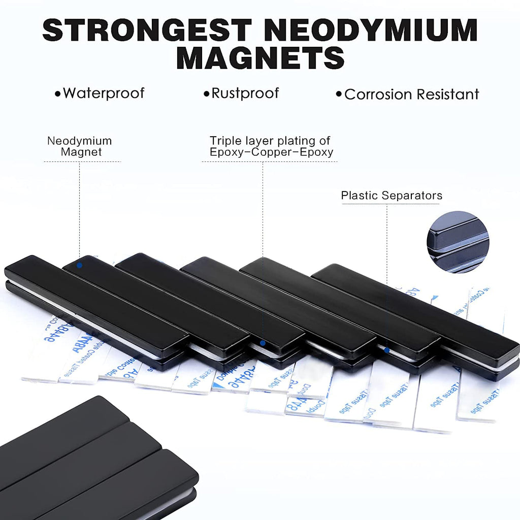 MIKEDE 20 Pack Strong Neodymium Magnets with Double-Sided Adhesive, Black Magnet for Science Experiments STEM Projects,Kitchen, DIY, Tool Storage - 60 x 10 x 3 mm Black