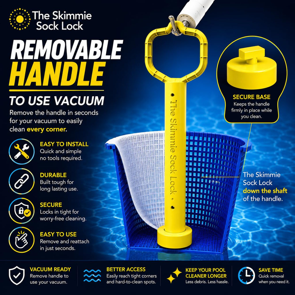 Skimmie Sock Lock - Ultimate Pool Cleaning Convenience: Removable Handle for Skimmer Socks Keeps Debris in, Even When Pump's Off