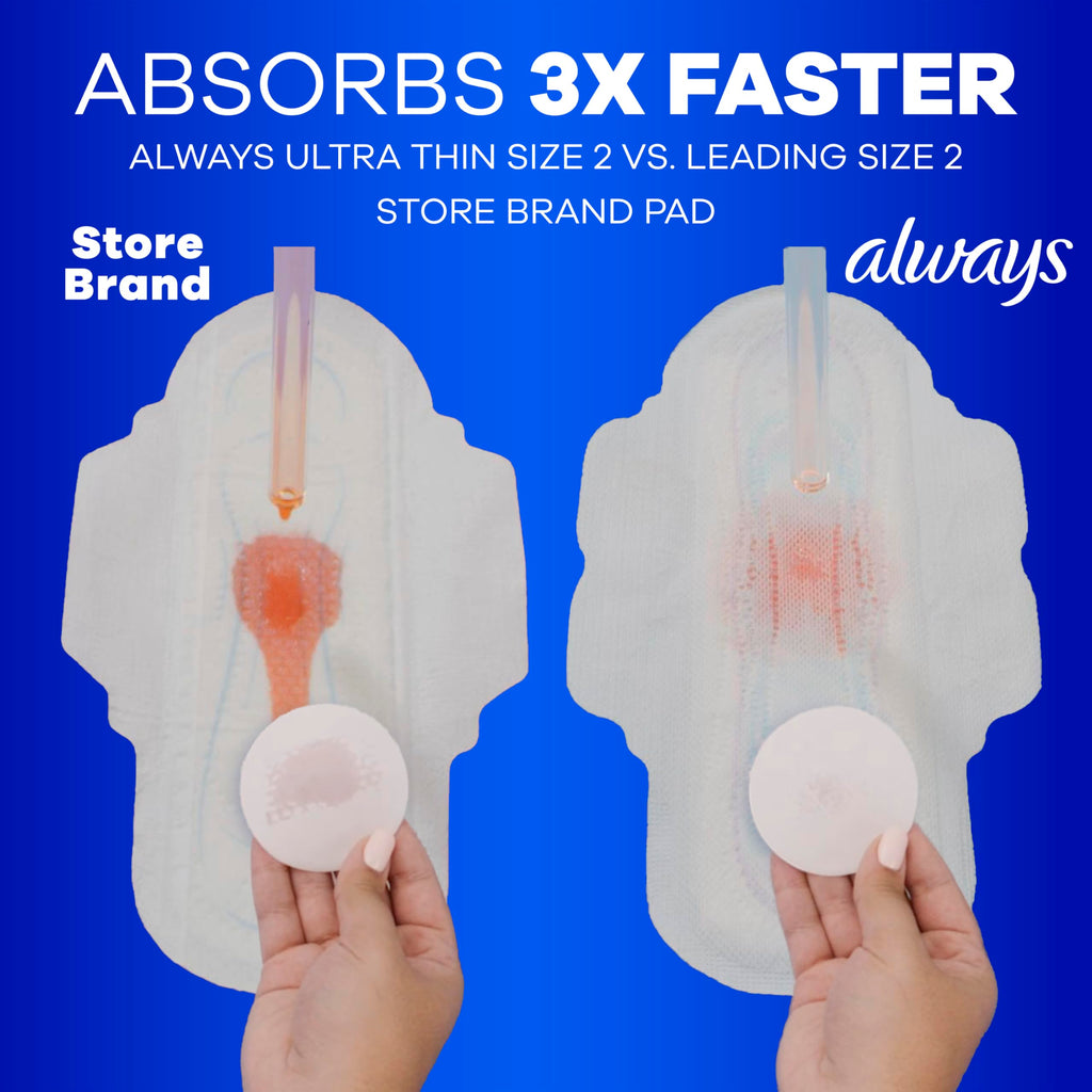 Always Ultra Thin Feminine Pads Without Wings for Women, Size 1, Regular Absorbency, Unscented, Up to 100% Leak-Free Protection, 44 Count x 3, 132 Count Total