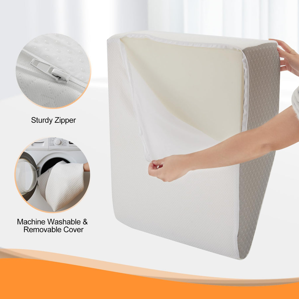Ruqmuis Leg Elevation Pillow for After Surgery, 8inch Foam Leg Elevating Pillow for Swelling and Blood Circulation, Leg Wedge Pillow for Sleeping, Knee Pillow for Knee Hip Ankle Pain Relief, White