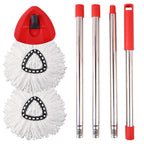 Jikefa Mop Replacement Heads, Handle, Base Compatible with O Cedar EasyWring 1-Tank Spin Mop System, 2 Microfiber Mop Head Refills, 4-Section Iron Handle 30-58in and 1 Spin Base Cover Set