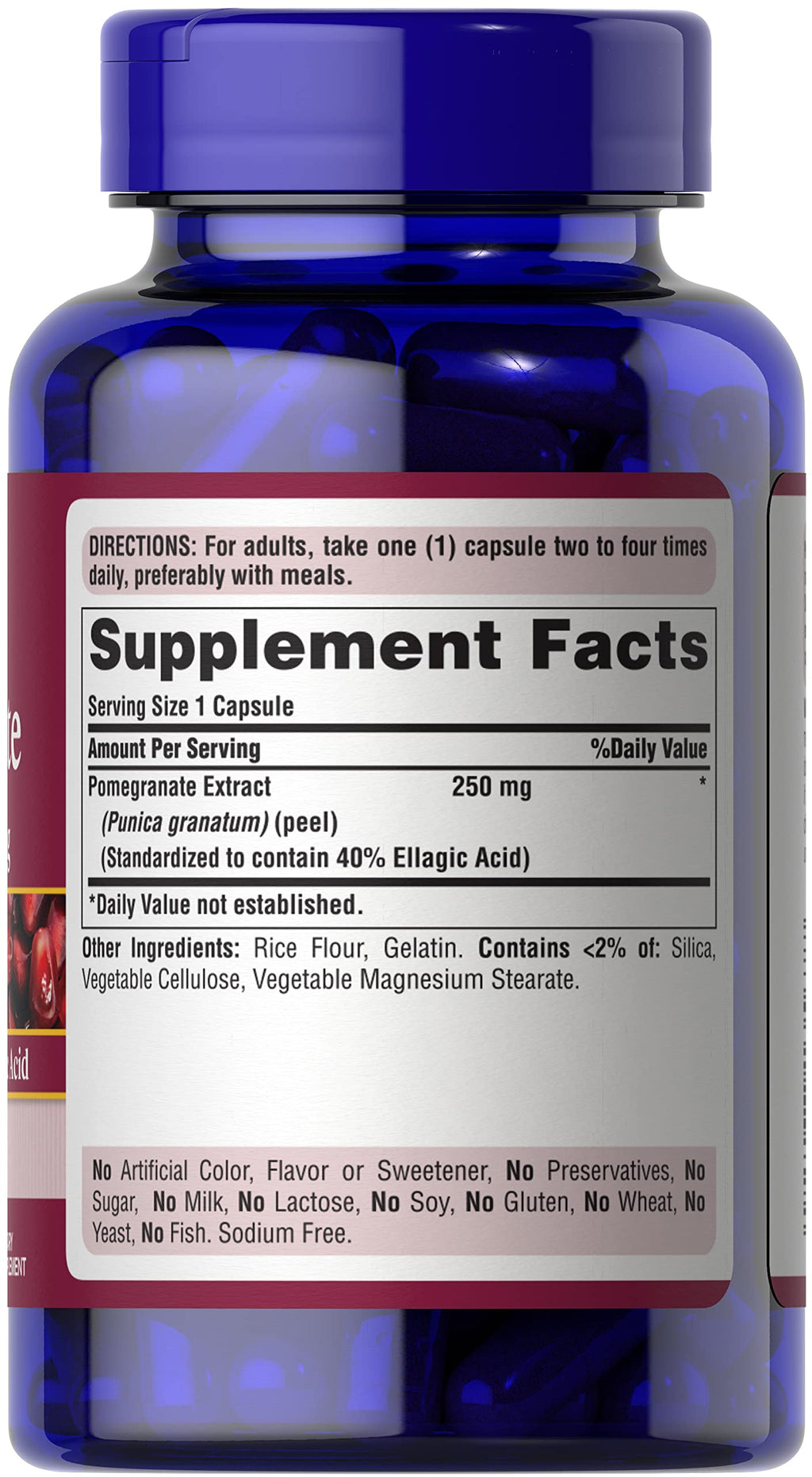 Puritan's Pride Premium Pomegranate Extract 250mg, Dietary Supplement for Antioxidant Health and Healthy Aging Program, 40% Ellagic Acid,120 Rapid Release Capsules (Packaging May Vary) (Pack of 2)