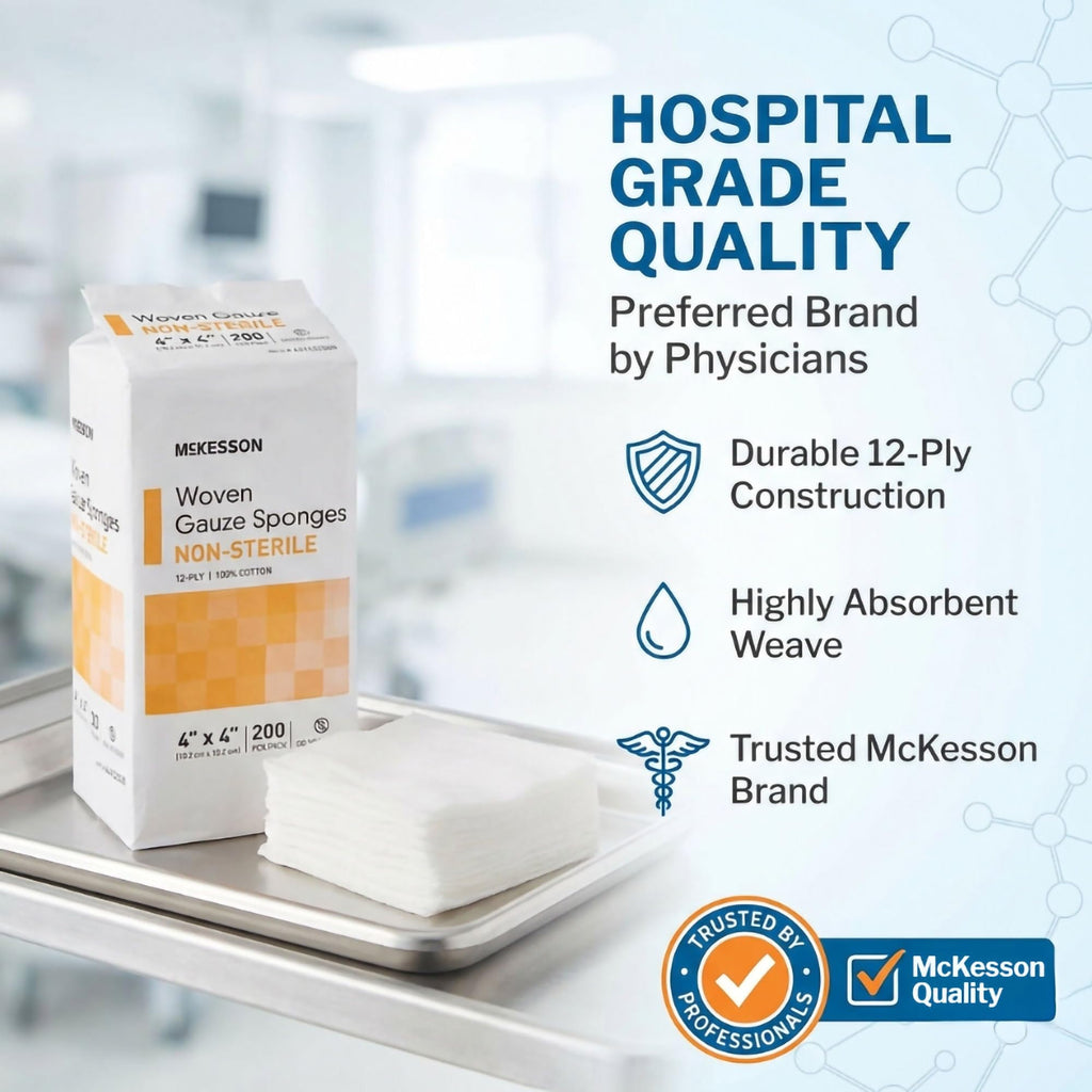 McKesson Non-Sterile Woven Gauze Pads, 4 x 4 in, 2000 ct