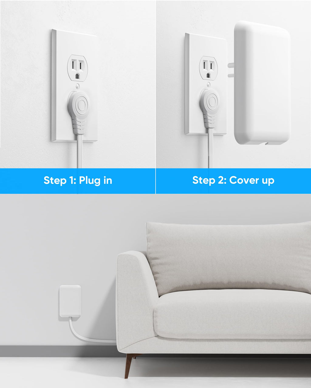 Olcorife Flat Extension Cord with Outlet Cover, Flat Plug Power Strip with 6 Outlets and 3 USB Ports, 5 FT Cord Hidden Outlet Extender for Tight Spaces