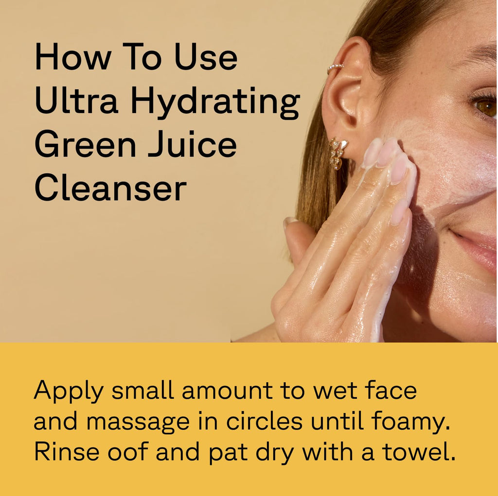 Acure Ultra Hydrating Green Juice Face Cleanser - Superfood Cleanser, Green Face Wash for Women & Men, Clean Skin Formula, Detoxifying Facial Cleansing Foam - 4 fl oz (2 Pack)