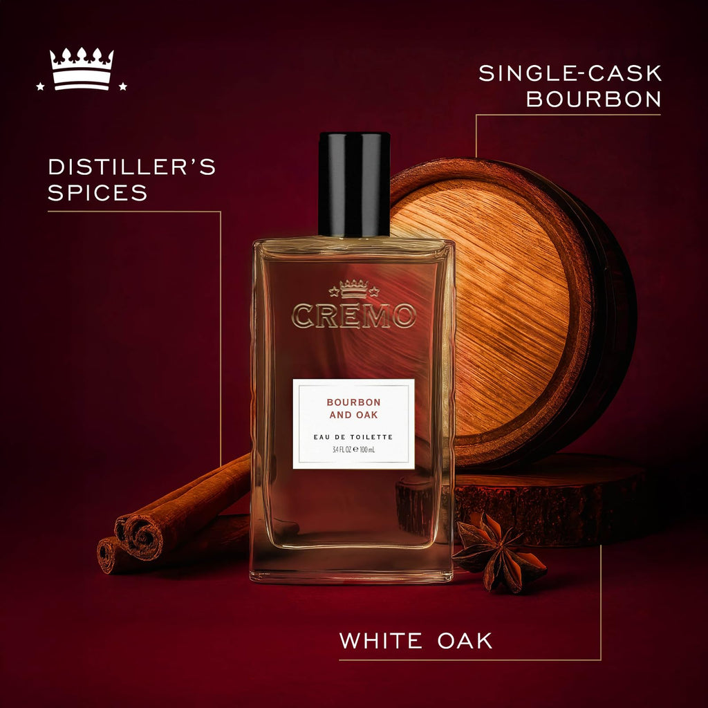 CREMO - Bourbon & Oak Eau de Toilette for Men - Spicy Fragrance - Spray 100ml - Gift for Men