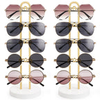 Mkono Sunglasses Organizer Glasses Holder Stand Sunglass Storage Eyeglasses Rack Metal Frame with Wood Base for 5 Pairs of Eyewear Display for Table Desk Countertop Dresser Bedroom, Set of 2, Gold