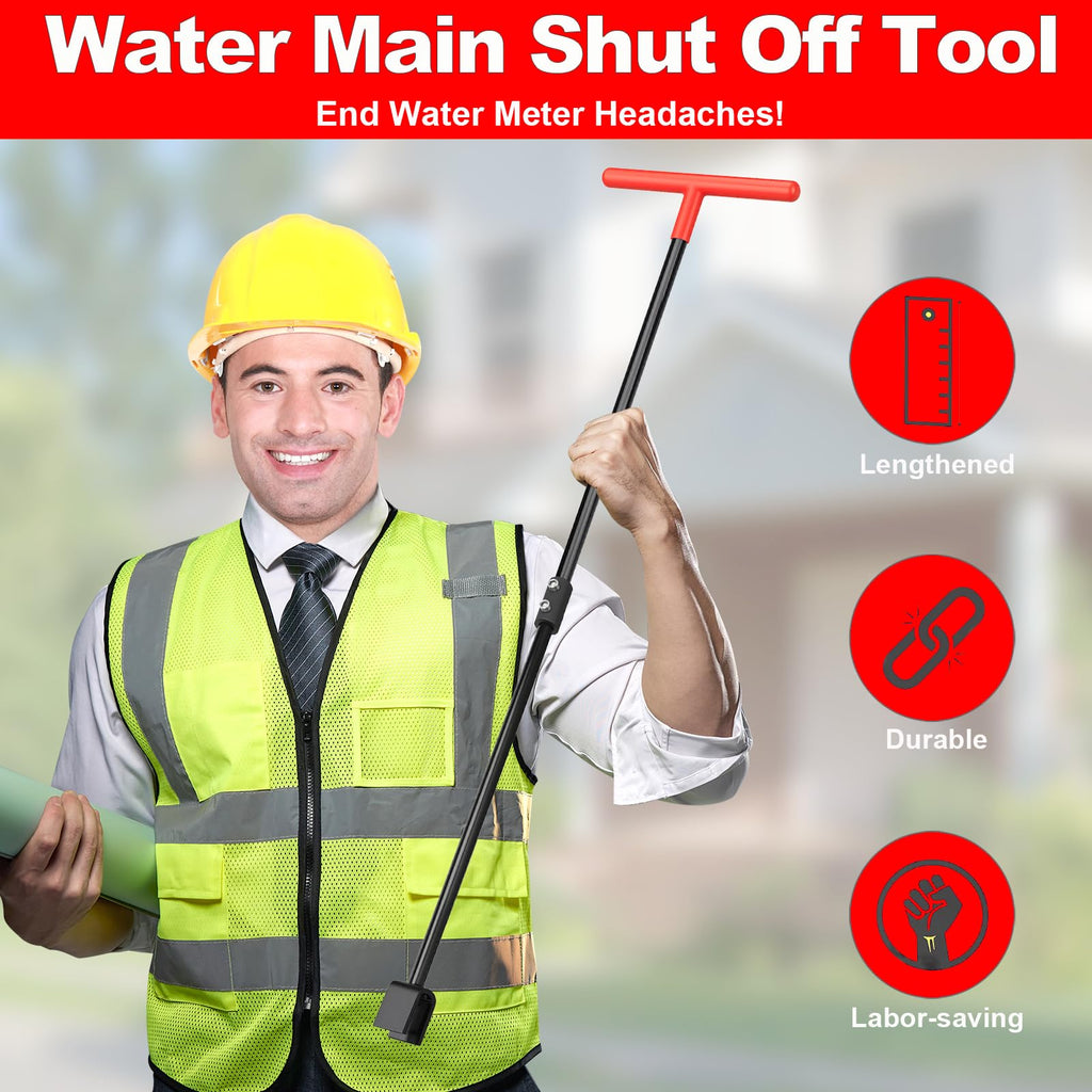 Manalete Water Meter Key 32 Inch with 4-Way Utility Key, Steel T-Handle, Water Meter Key Shut Off Tool for Curb Main Water Shut off Valve