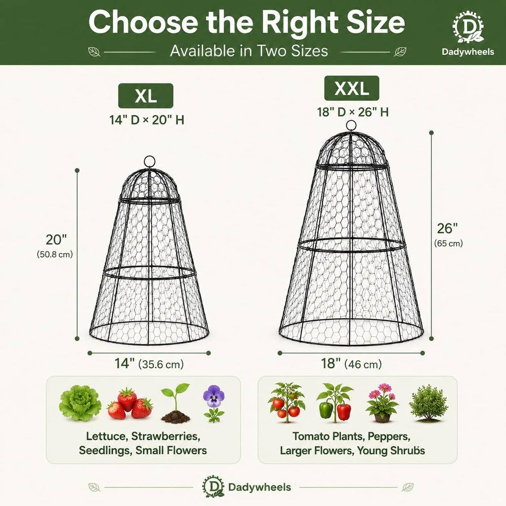Dadywheels Easy-Snap Open Design Chicken Wire Cloche (6-Pack) - Adjustable Garden Plant Protectors from Birds & Animals for Large Plants & Flowers,14" D x 20" H