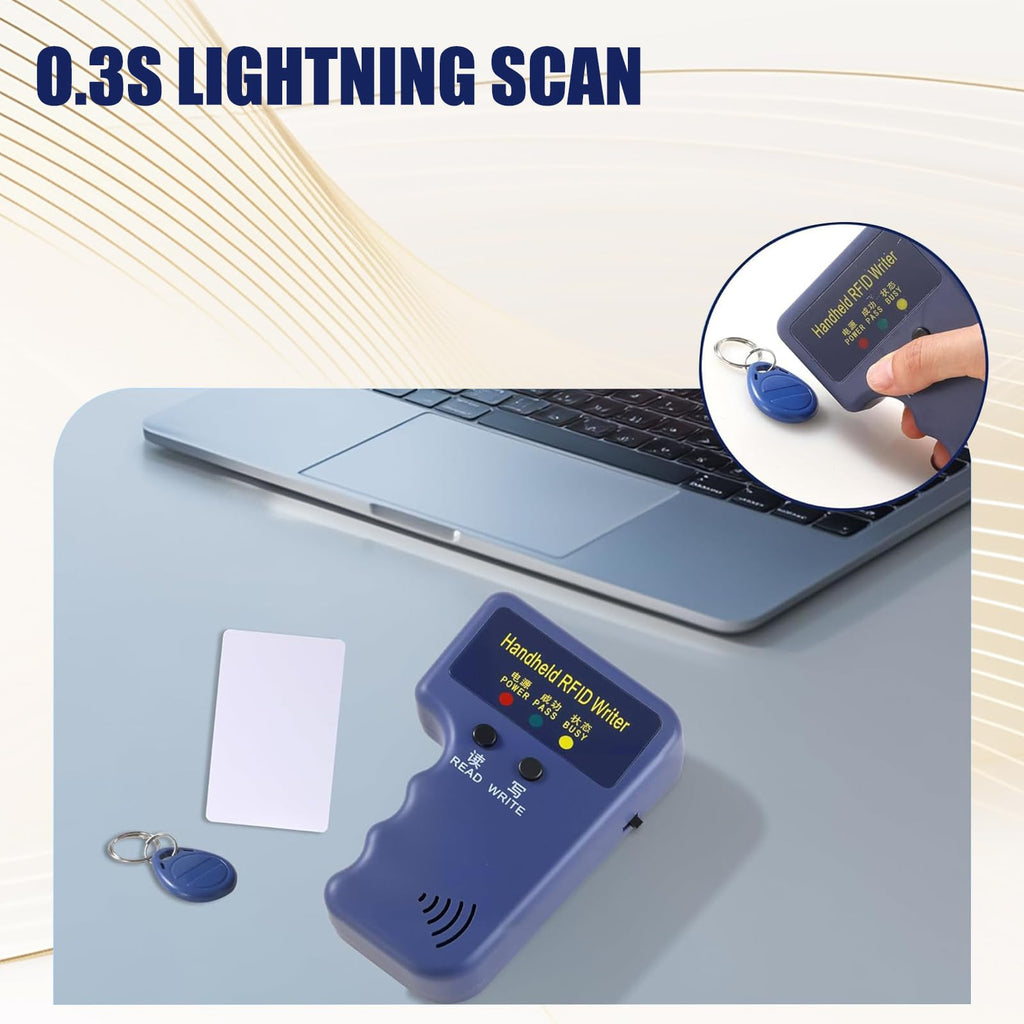 RFID 125KHz Card Reader Writer Handheld Smart ID Card for T5577 or EM4305, Includes 6pc White Card and 6pc Blank Writable T5577 Keychains Christmas Stocking Stuffers for Men