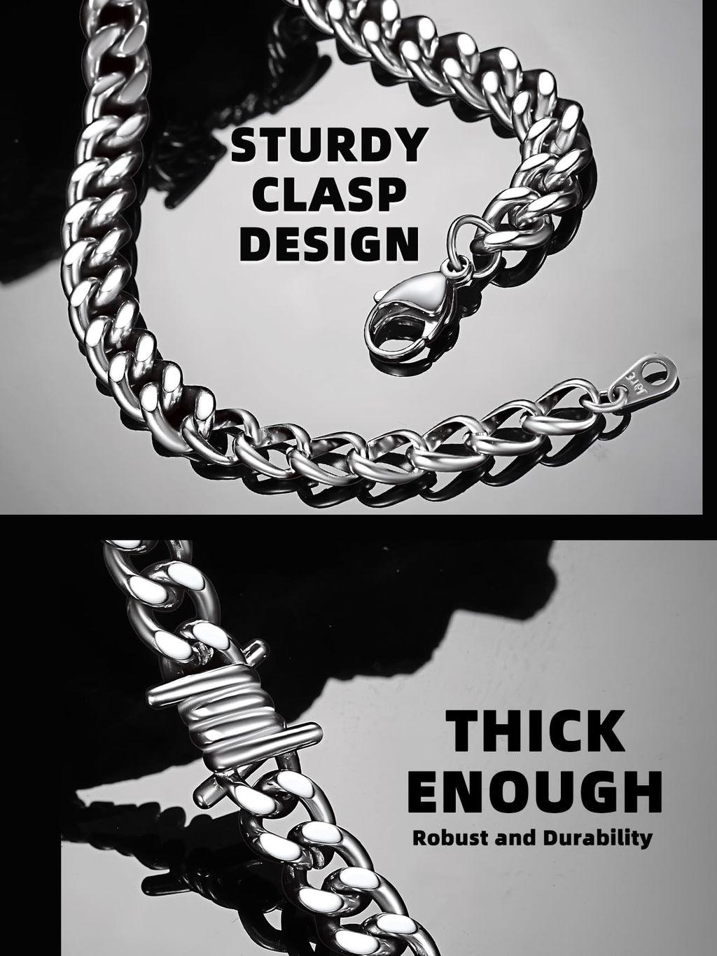 Bestyle Stainless Steel Barbed Wire Bracelets 9mm Thick Heavy Men Hand Chain Unisex Silver Cuban Chain Bracelet Punk Gothic Bracelets for Men Women