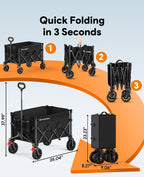 180L Wagons Carts Foldable with Wheels and Brakes for Camping Grocery