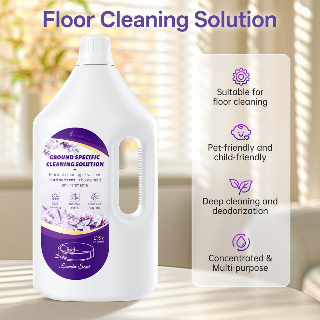 Nukisa 2.5L Floor Cleaning Solution Compatible with Roborock/Eufy/iRobot/Ecovacs/Dreame/Shark, Fragrance Deodorization, Deep Cleans for Multiple Hard Floors (2.5 Liter, 【Lavender】)