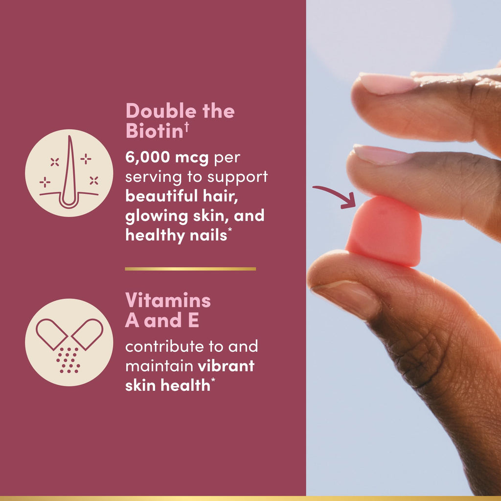 Nature’s Bounty Optimal Solutions Advanced Hair, Skin and Nails Pectin Gummies, 2x Biotin Per Serving, No Stick Gummy, Vegetarian Formula, Strawberry Flavor, 200 ct, 100 Total Servings