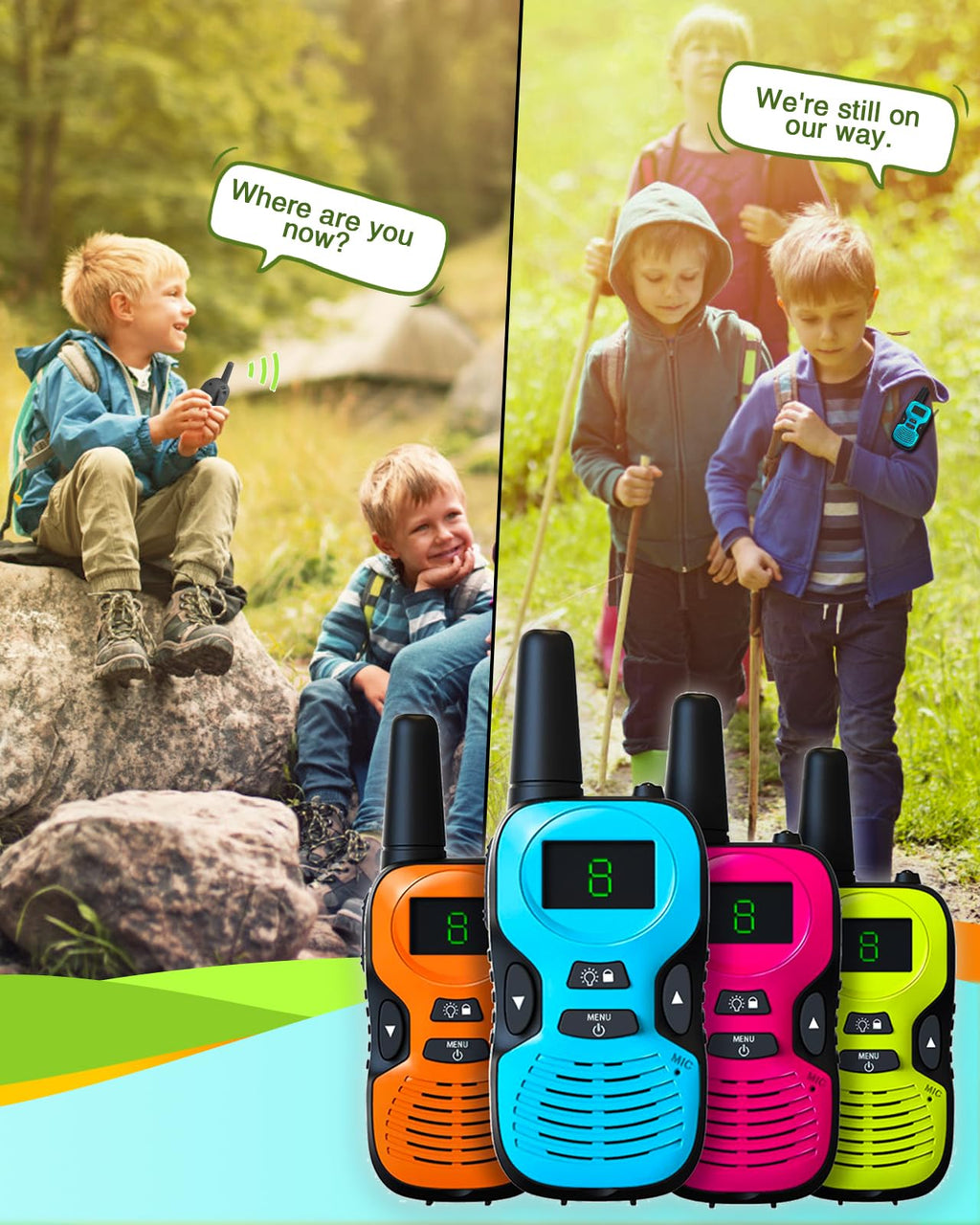 Walkie Talkies for Kids Long Range: 4 Pack 4-Color Replaceable Back Shell