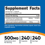 Nutricost Pantothenic Acid (Vitamin B5) 500mg, 240 Capsules (3 Bottles)