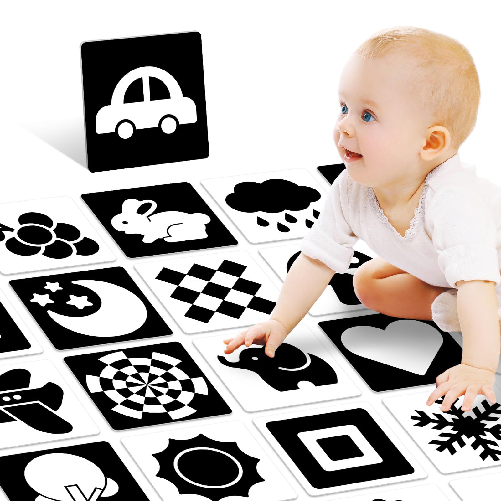 High Contrast Baby Cards for Infants, Black and White Baby Cards High Contrast Baby Toys for Newborns Visual Stimulation Brain Development Learning 20 Pcs 40 Pages 5.7'' x 5.7'' （0-3 Months）