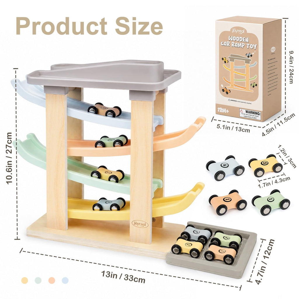 Joyreal Montessori Toddler Toys for 1+ Year Old Boys Girls Wooden Car Ramp