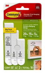 Command 20, 15 & 5 lb Assorted Picture Hanging Strips, 16 Pairs (32 Strips)