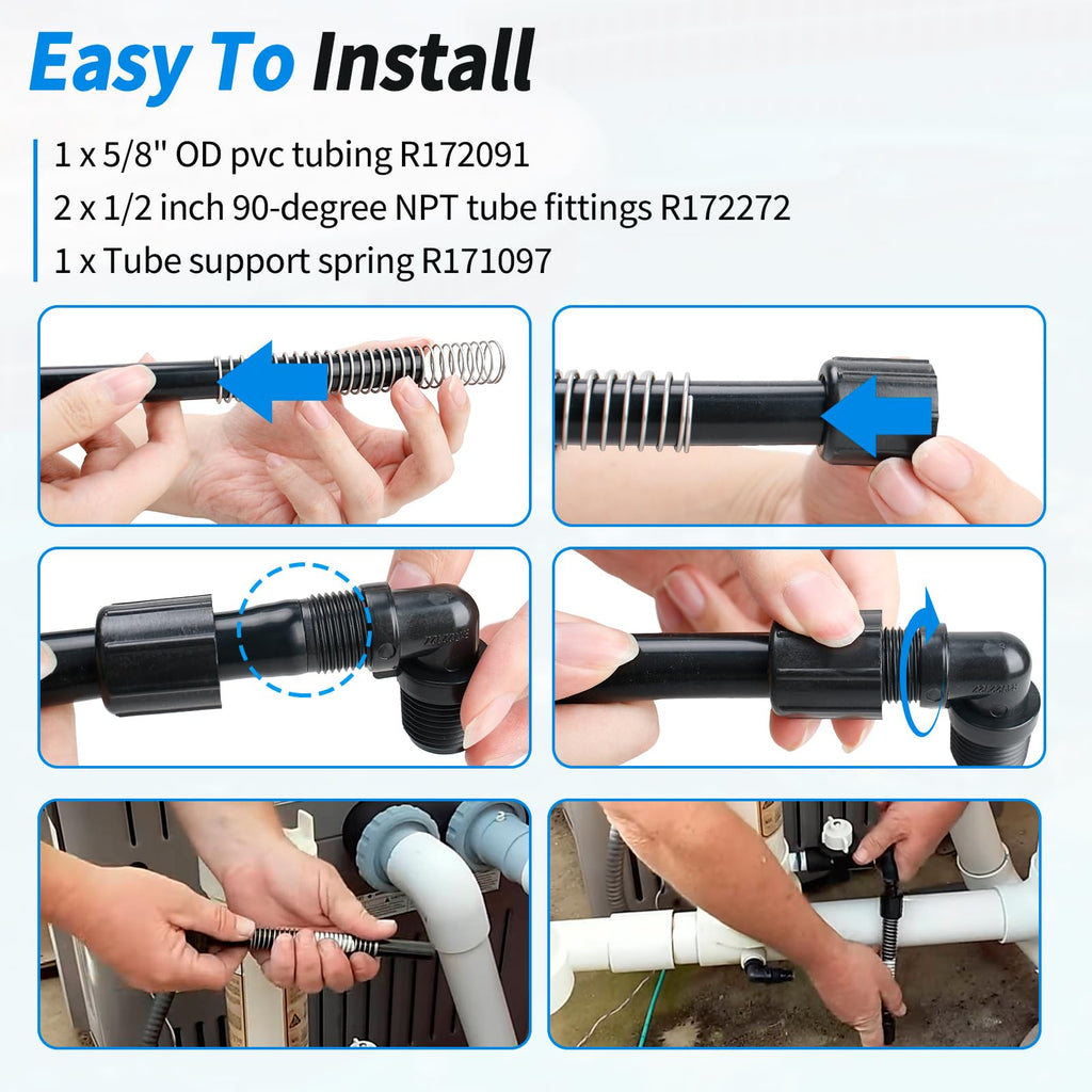 Pool Chlorinator Flexible PVC Tubes R172091 fit for Pentair Rainbow 320 Chlorine/Bromine Feeders, with R172272 Elbow R171097 Tube Support Fitting Compatible with Pentair 322 Feeder