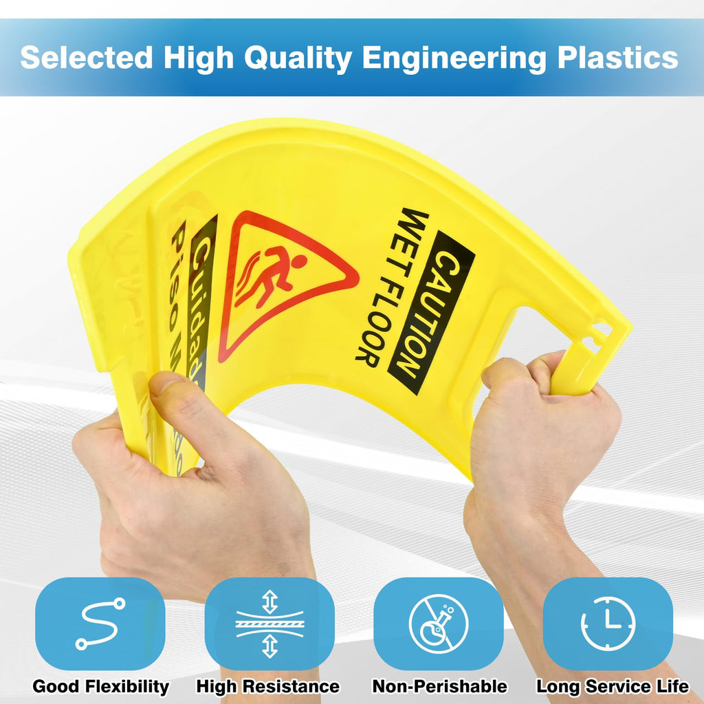 4-Pack Caution Wet Floor Sign, 17.5" Height, Bright Yellow, Double-Sided A-Shaped Frame Design, Foldable Compliant Safety Signs for public places such as restaurants, bathrooms, and offices