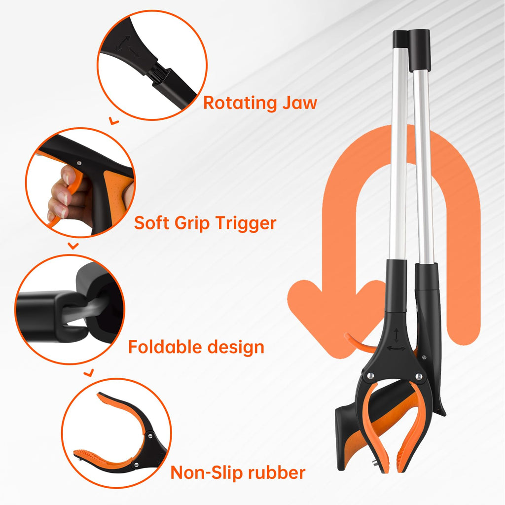 NOEAIKE Grabber Reacher Tool,3-Pack 32" Foldable Reacher Grabber Pickup Tool with 360° Rotating Jaw & Magnetic Tip, GarbageTrash Picker Upper Grabber,Lightweight Grabbers for Seniors/Elderly