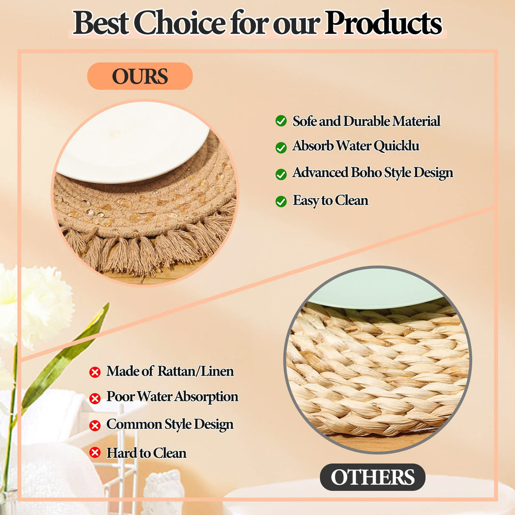 13 Inch Round Cotton Placemat Set of 4 Boho Placemats Table Mats Woven Washable Table Placemats for Fall Kitchen Dining Home Farmhouse Thanksgiving Christmas Decoration Heat Resistant Place Mat