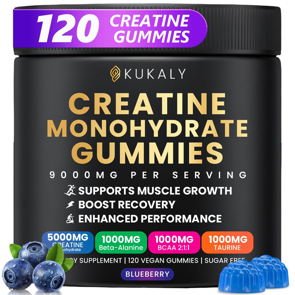 ZyterX Creatine Monohydrate Gummies for Men & Women, 9000MG Creatine Gummies Sugar Free with L-Taurine, BCAA 2:1, B12 B6 for Boost Strength, Focus & Endurance, Vegan, Non-GMO, Blueberry 120pcs